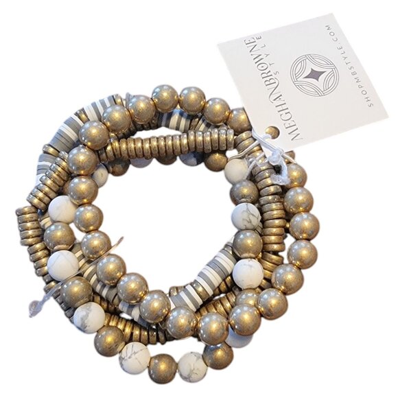 Meghan Browne Style Lana Howlite 5 Strand Boho Stretch Bracelets - Picture 1 of 14